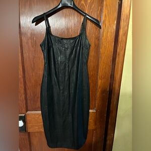 Black Faux Leather Midi Slip Dress